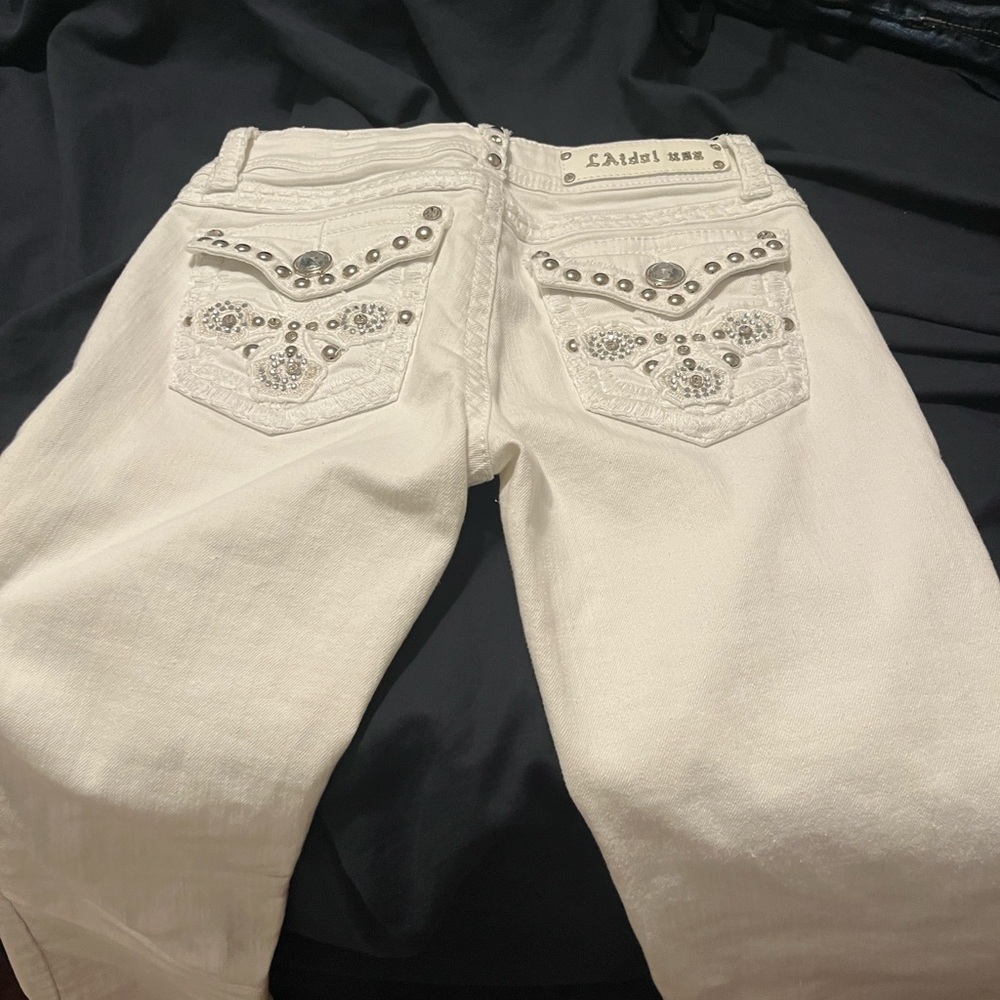 L.A. Idol White Jeans with Silver Embellishments